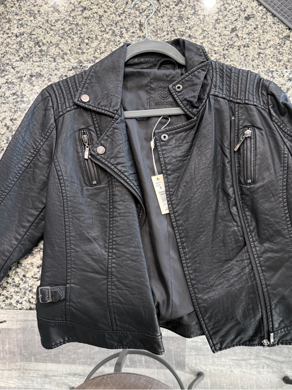 Max Studio Black Quilted Faux Leather Moto Jacket